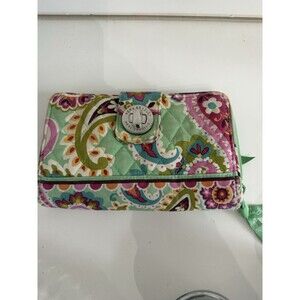 Vera Bradley ~"Tutti Frutti" ~ Green Floral Paisley Cotton Turnlock Wallet